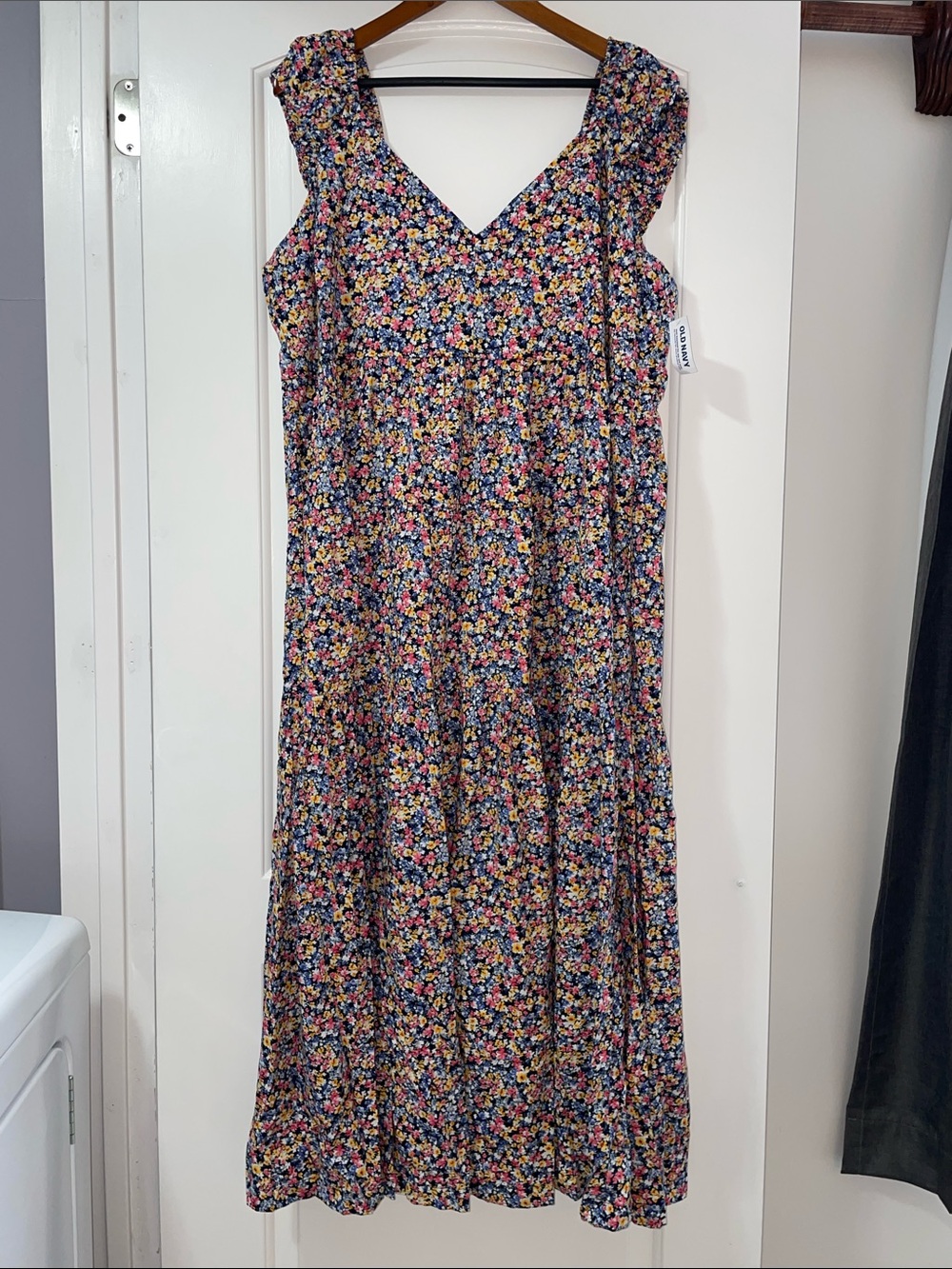 Old Navy Navy Floral Maxi Dress with Yellow & Pink Accents